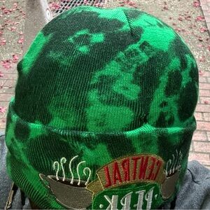 Friends Sitcom Tie-Dyed Green and Black Pom, Cuff Beanie Hat